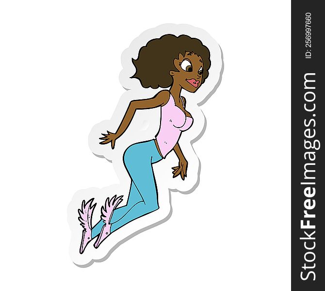 Sticker Of A Cartoon Flying Woman