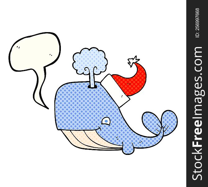 Comic Book Speech Bubble Cartoon Whale Wearing Christmas Hat