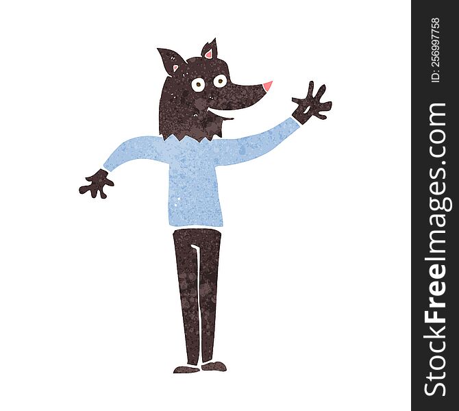 Cartoon Waving Wolf Man