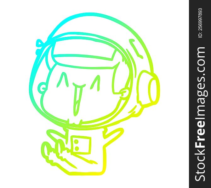 Cold Gradient Line Drawing Happy Cartoon Astronaut Sitting