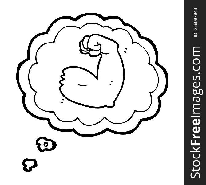 Thought Bubble Cartoon Strong Arm Flexing Bicep