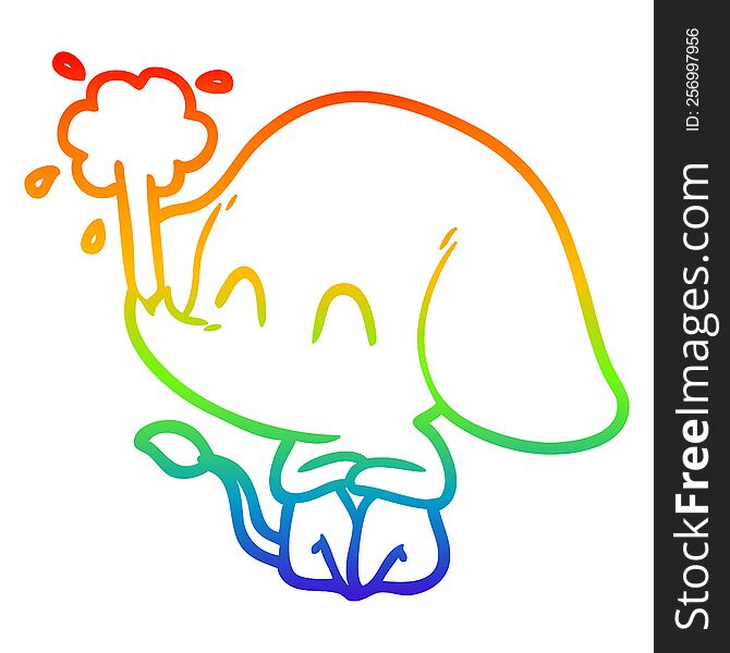 Rainbow Gradient Line Drawing Cute Cartoon Elephant Spouting Water