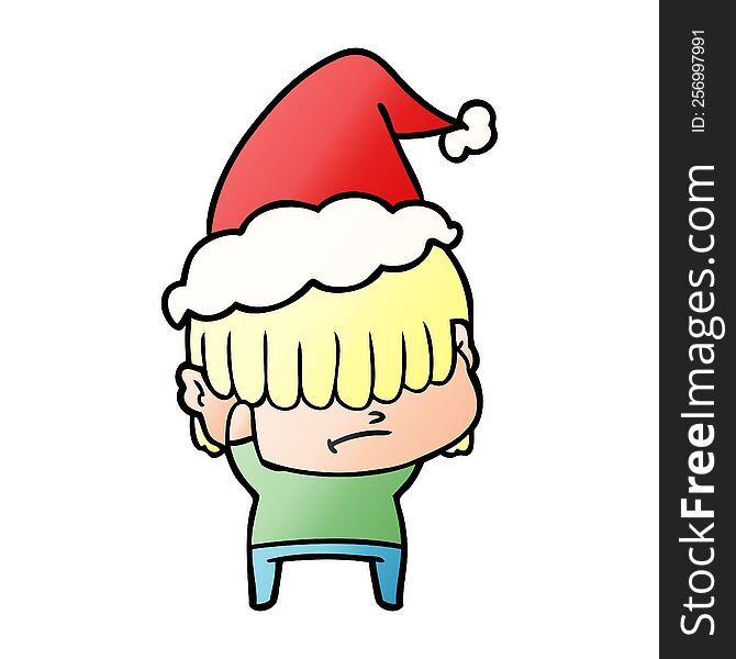 Gradient Cartoon Of A Boy With Untidy Hair Wearing Santa Hat