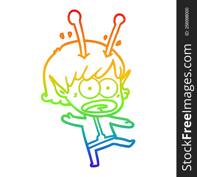 rainbow gradient line drawing cartoon shocked alien girl