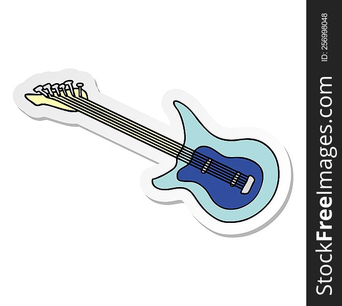 hand drawn sticker cartoon doodle of a guitar