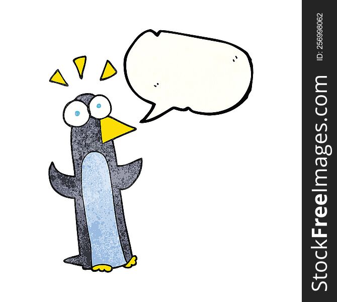 Speech Bubble Textured Cartoon Surprised Penguin