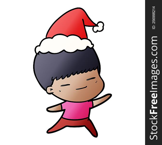 Gradient Cartoon Of A Smug Boy Wearing Santa Hat