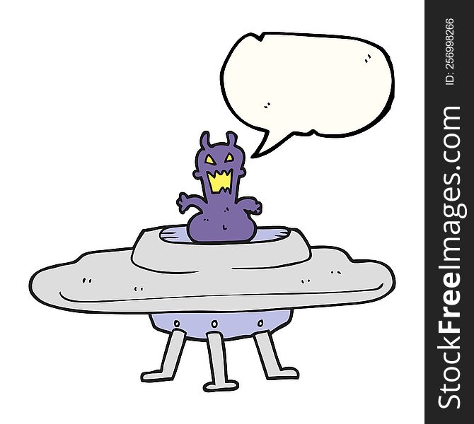 Speech Bubble Cartoon Alien In Flying Saucer