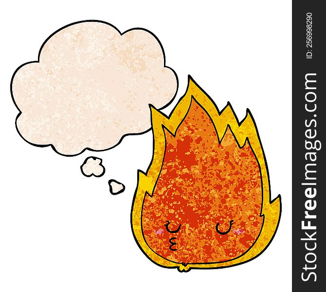 cute cartoon fire with thought bubble in grunge texture style. cute cartoon fire with thought bubble in grunge texture style