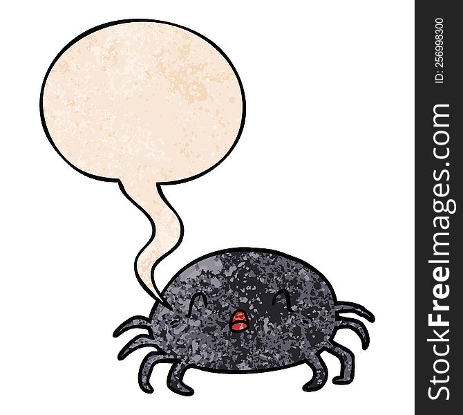cartoon halloween spider with speech bubble in retro texture style