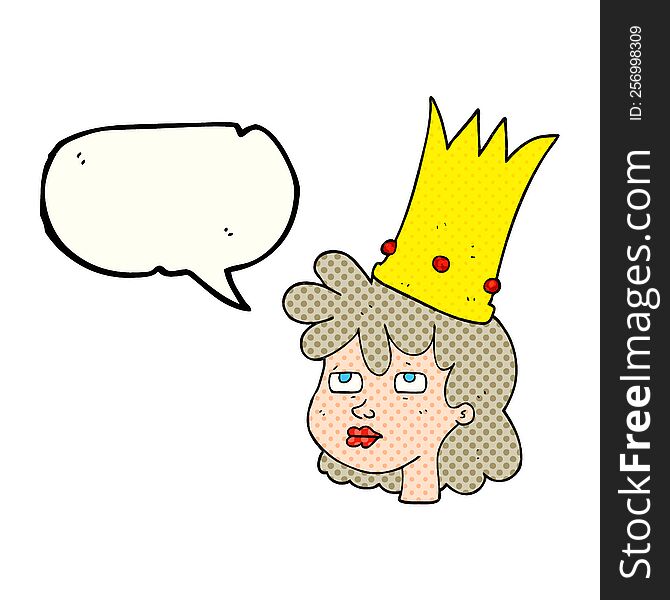 freehand drawn comic book speech bubble cartoon queen with crown