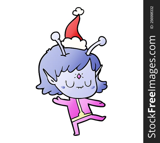 Gradient Cartoon Of A Alien Girl Wearing Santa Hat