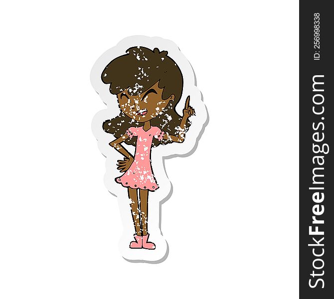 retro distressed sticker of a cartoon girl making point