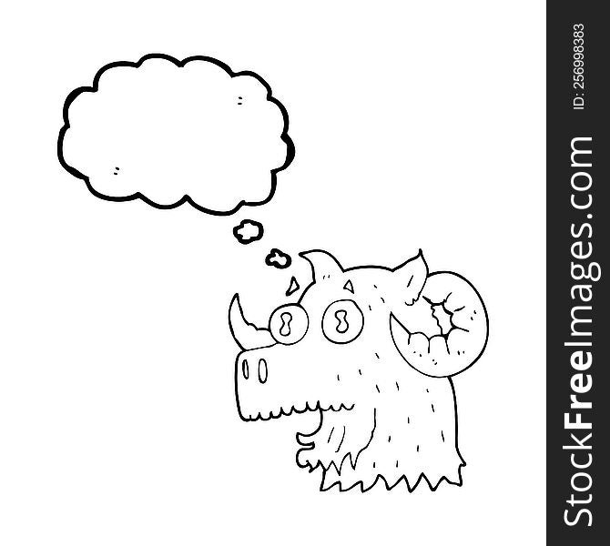 freehand drawn thought bubble cartoon ram head