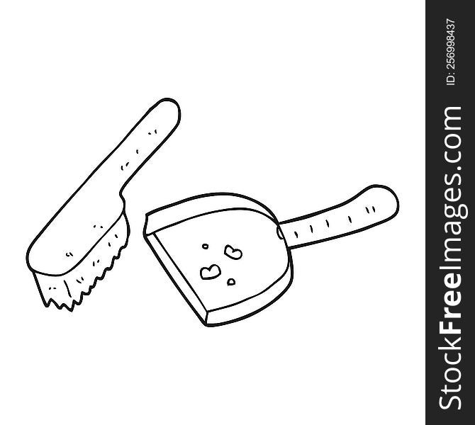 Black And White Cartoon Dust Pan And Brush