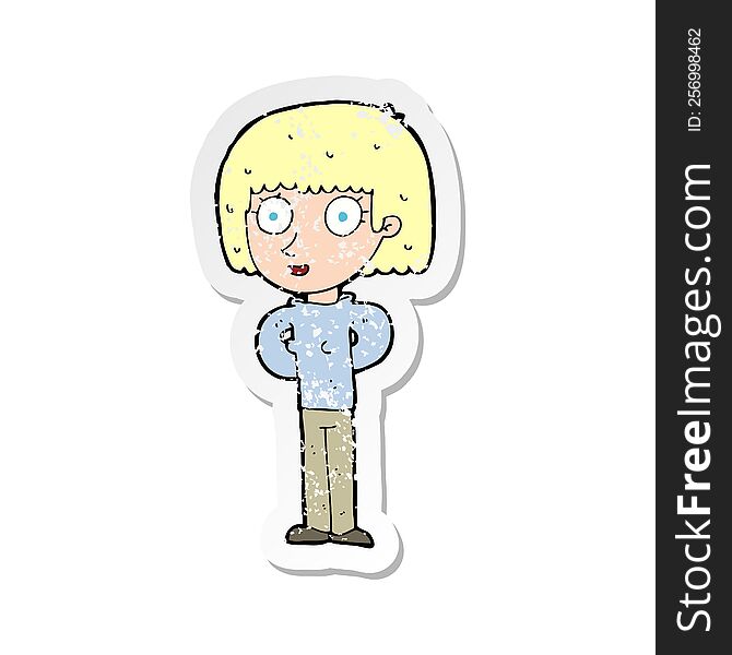 Retro Distressed Sticker Of A Cartoon Staring Woman