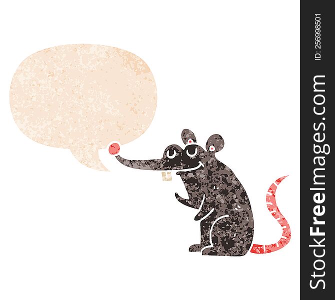 Cartoon Rat And Speech Bubble In Retro Textured Style