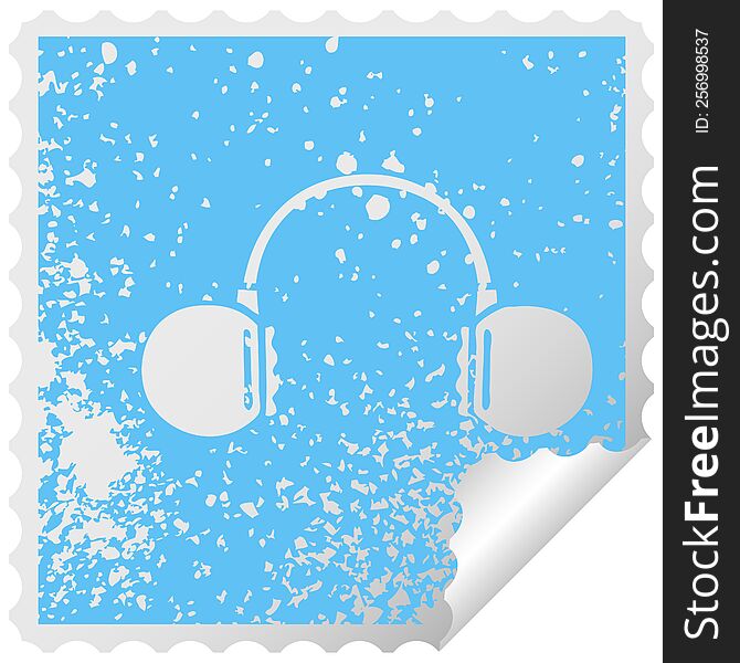 Distressed Square Peeling Sticker Symbol Retro Headphone
