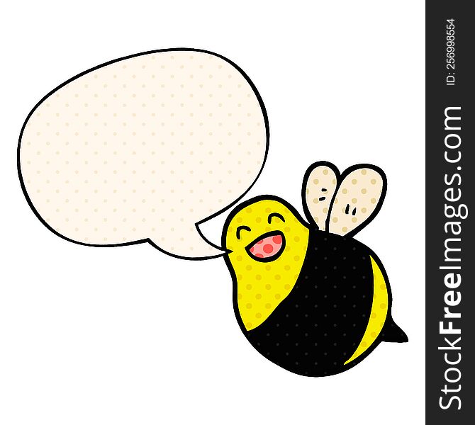 Cartoon Bee And Speech Bubble In Comic Book Style