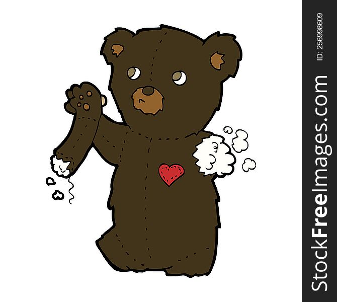 Cartoon Teddy Black Bear With Torn Arm