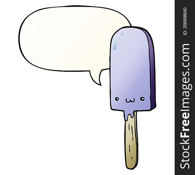 Cartoon Ice Lolly And Speech Bubble In Smooth Gradient Style