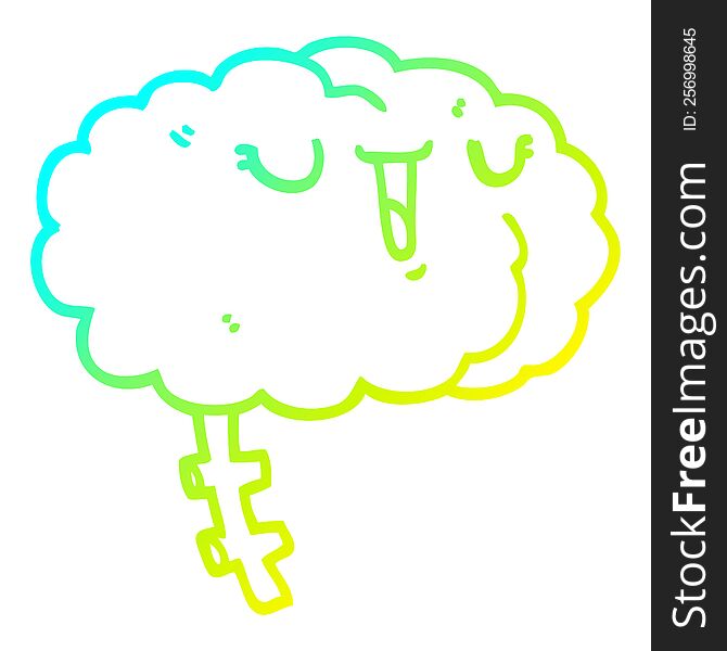 Cold Gradient Line Drawing Happy Cartoon Brain