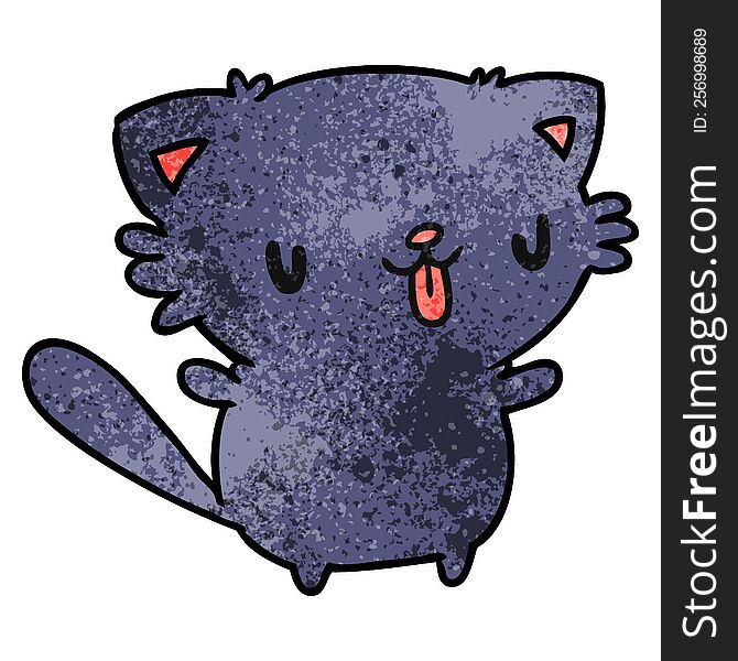 textured cartoon illustration of cute kawaii cat. textured cartoon illustration of cute kawaii cat