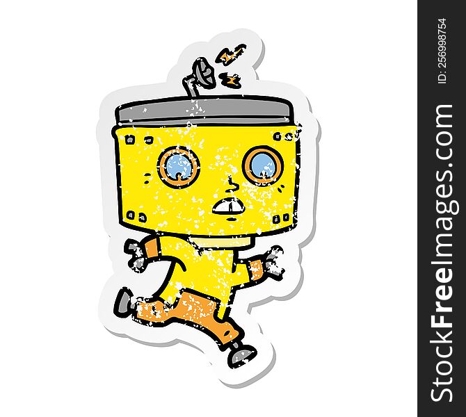 Distressed Sticker Of A Cartoon Robot Running
