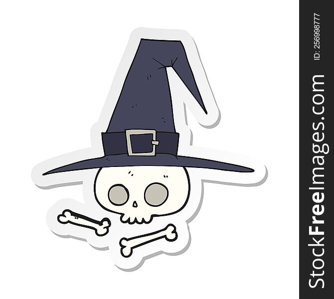 Sticker Of A Cartoon Witch Hat With Skull