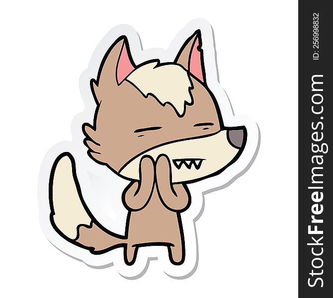 Sticker Of A Cartoon Wolf Showing Teeth