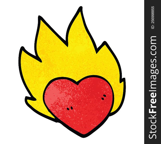 Cartoon Doodle Flaming Heart