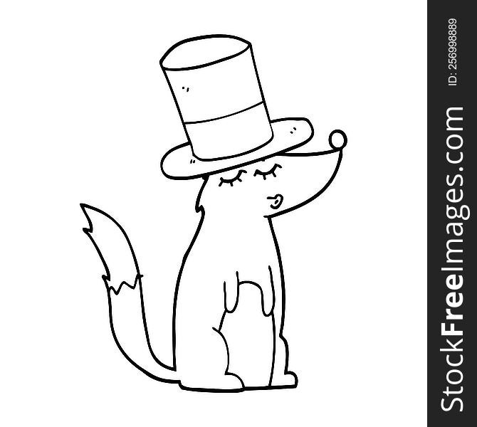 Cartoon Wolf Whistling Wearing Top Hat