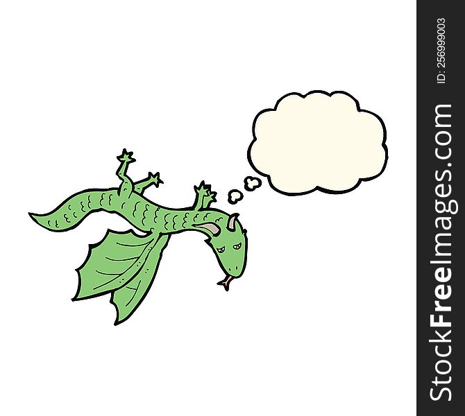 cartoon little dragon with thought bubble