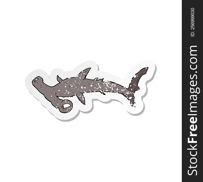 retro distressed sticker of a cartoon hammerhead shark