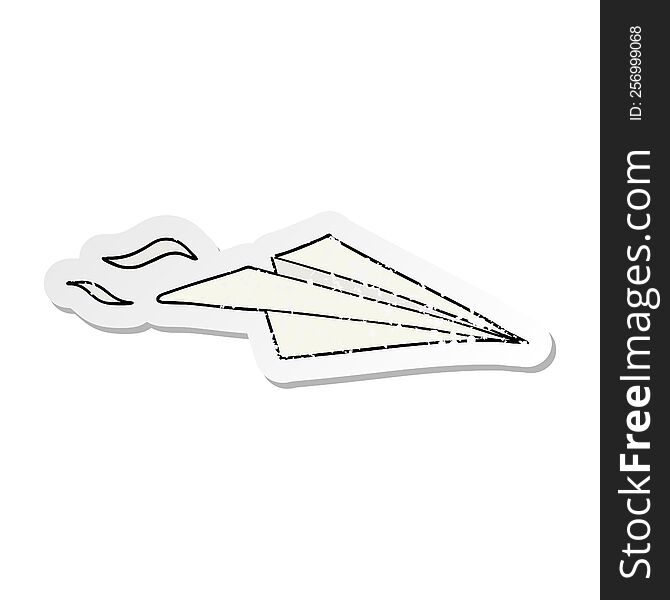 distressed sticker of a cartoon paper airplane