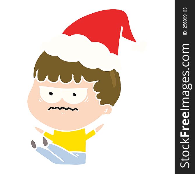 hand drawn flat color illustration of a annoyed man wearing santa hat