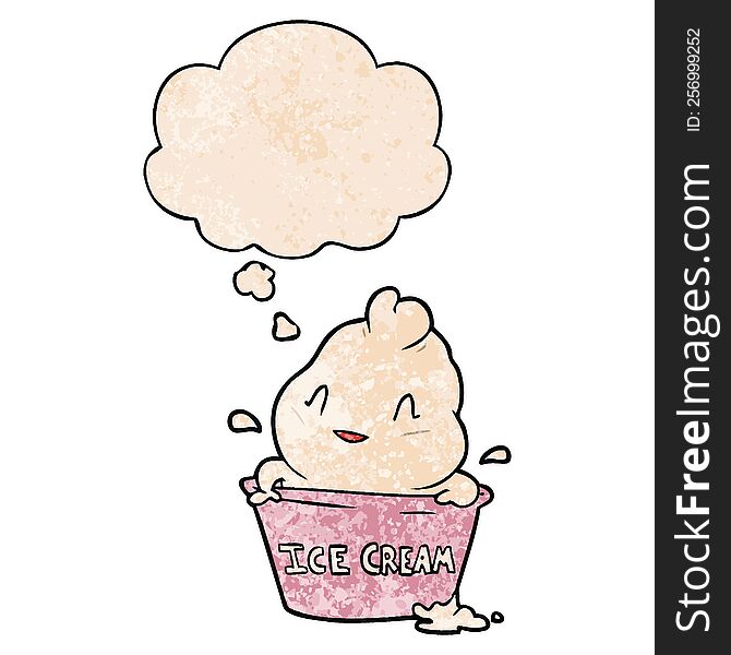 cute cartoon ice cream with thought bubble in grunge texture style. cute cartoon ice cream with thought bubble in grunge texture style