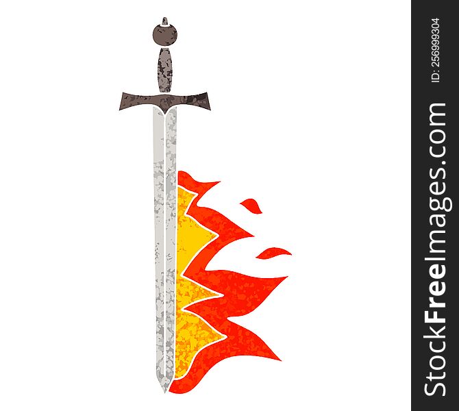 Quirky Retro Illustration Style Cartoon Flaming Sword