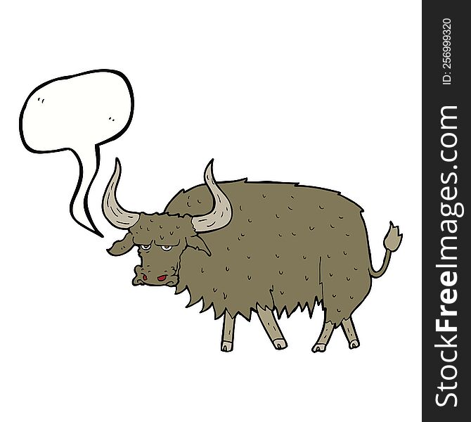 cartoon annoyed hairy cow with speech bubble