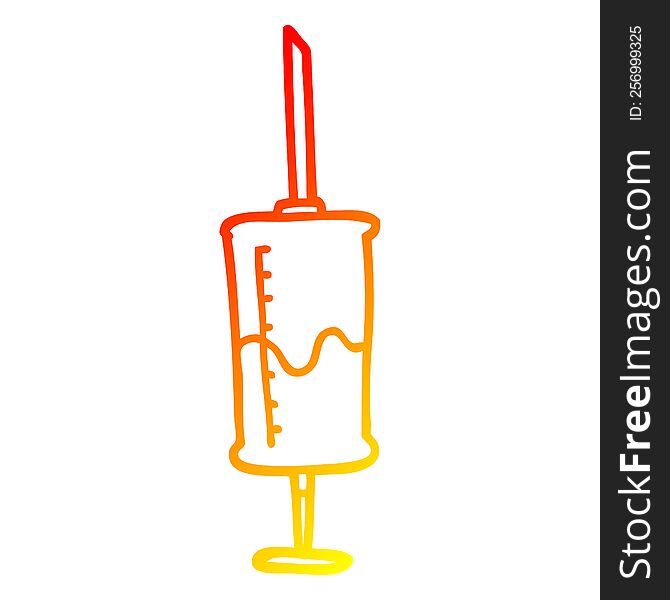 Warm Gradient Line Drawing Cartoon Syringe Of Blood