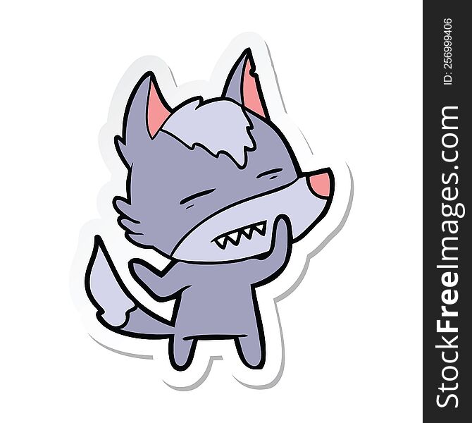 Sticker Of A Cartoon Wolf Showing Teeth