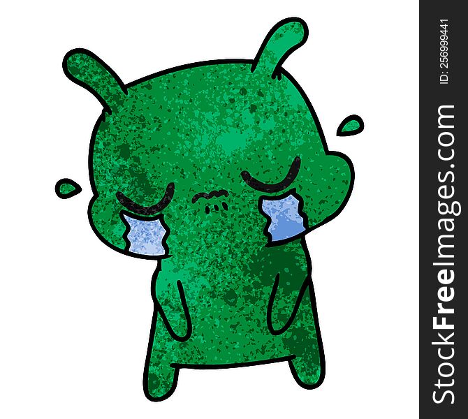 Textured Cartoon Of Cute Sad Alien