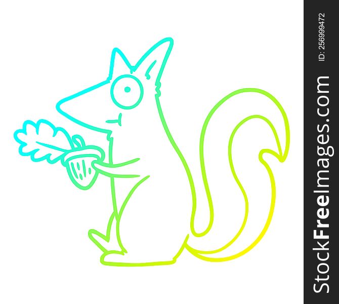 cold gradient line drawing of a cartoon squirrel with acorn