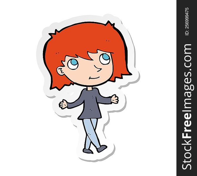 Sticker Of A Cartoon Girl With No Worries