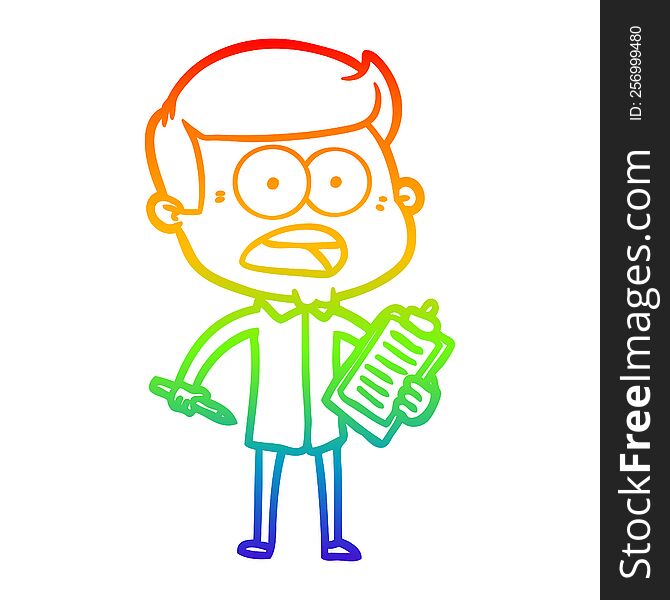 Rainbow Gradient Line Drawing Cartoon Shocked Man