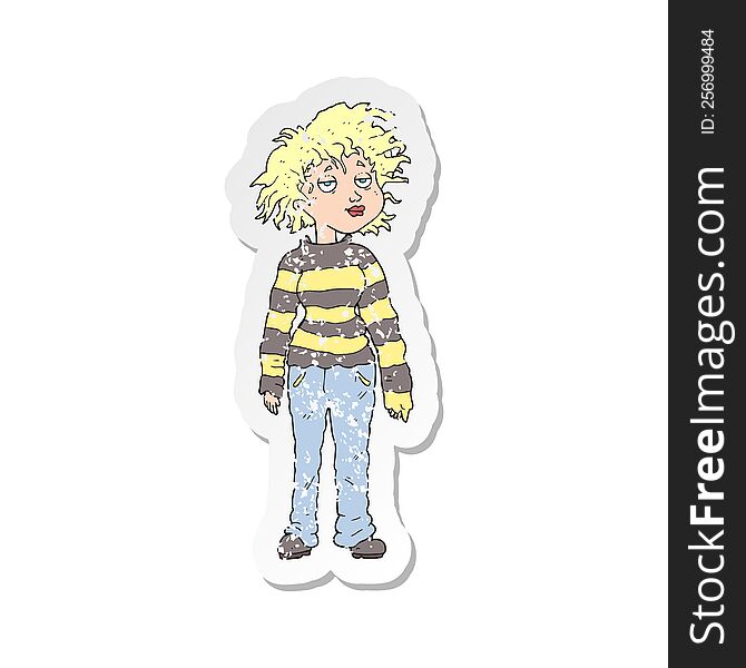 Retro Distressed Sticker Of A Cartoon Chilled Out Girl