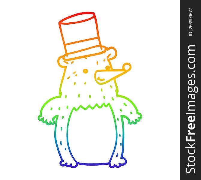 Rainbow Gradient Line Drawing Cartoon Bear In Top Hat