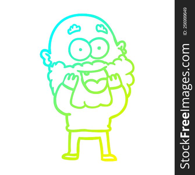 Cold Gradient Line Drawing Cartoon Crazy Happy Man With Beard Gasping