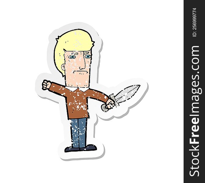 retro distressed sticker of a cartoon man with knife