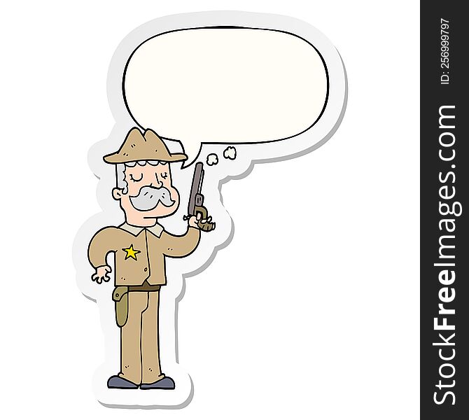 cartoon sheriff with speech bubble sticker. cartoon sheriff with speech bubble sticker